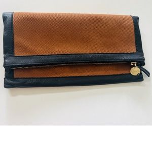 CLARE V FOLDOVER CLUTCH W/ TABS (PERFORATED COGNAC SUEDE)